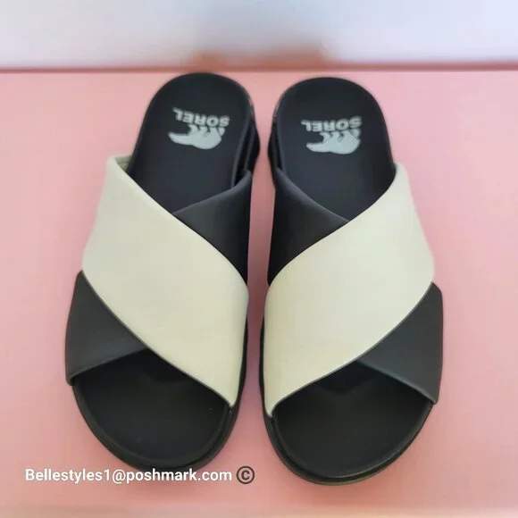 SOREL Viibe Criss-Cross Platform Smooth Leather Women's Slide- Size 8.5 ⭐ - Picture 2 of 16